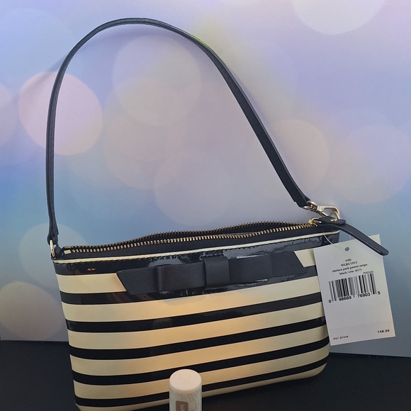 Kate Spade Black and Cream Striped Clutch - Picture 2 of 6